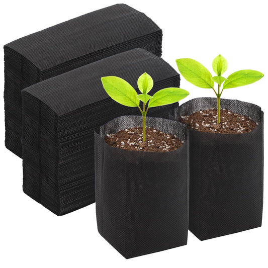 GREANER 200 PCS Biodegradable Grow Bags, Non-Woven Fabric Growing Pouches, Plant Nursery Bags for Planting, Grow Bags for Seed Starting, Soil Transplant, Home Garden Supply(5.5x5.7in)