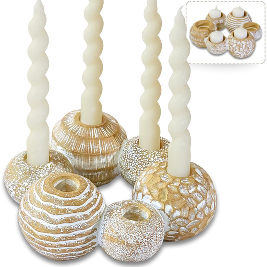 Kate Aspen 2-in-1 Gold Candle Holder Centerpiece for 6 Candles – Tealight & Taper Candle Holder, Gold Table Decor for Dining Room, Coffee Table, Boho, Rustic or Modern Home Decor