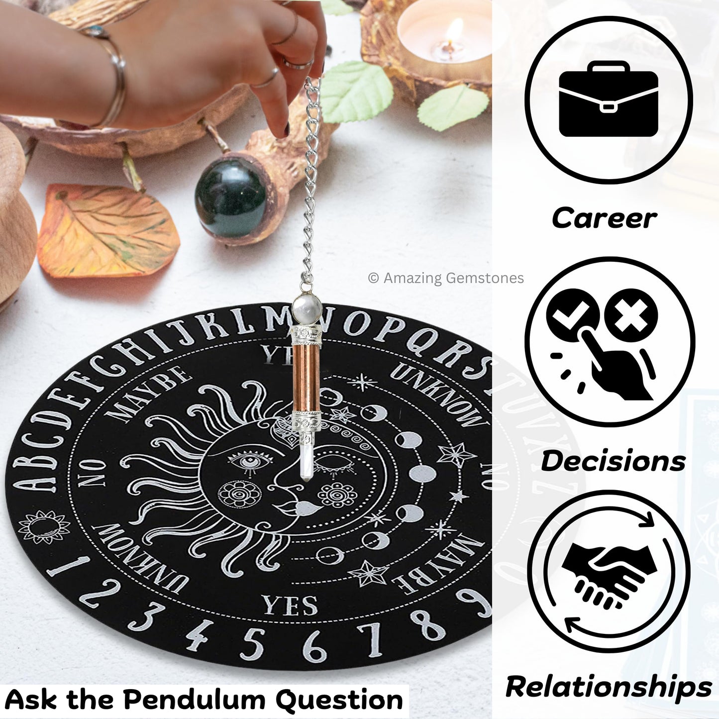 Amazing Gemstone Healing Metal Pendulums for Divination, Copper 3 Piece Ring Cone Steel Copper Pendulum High Energy Pendulo de Bronce Pendulos de Mesa MP68