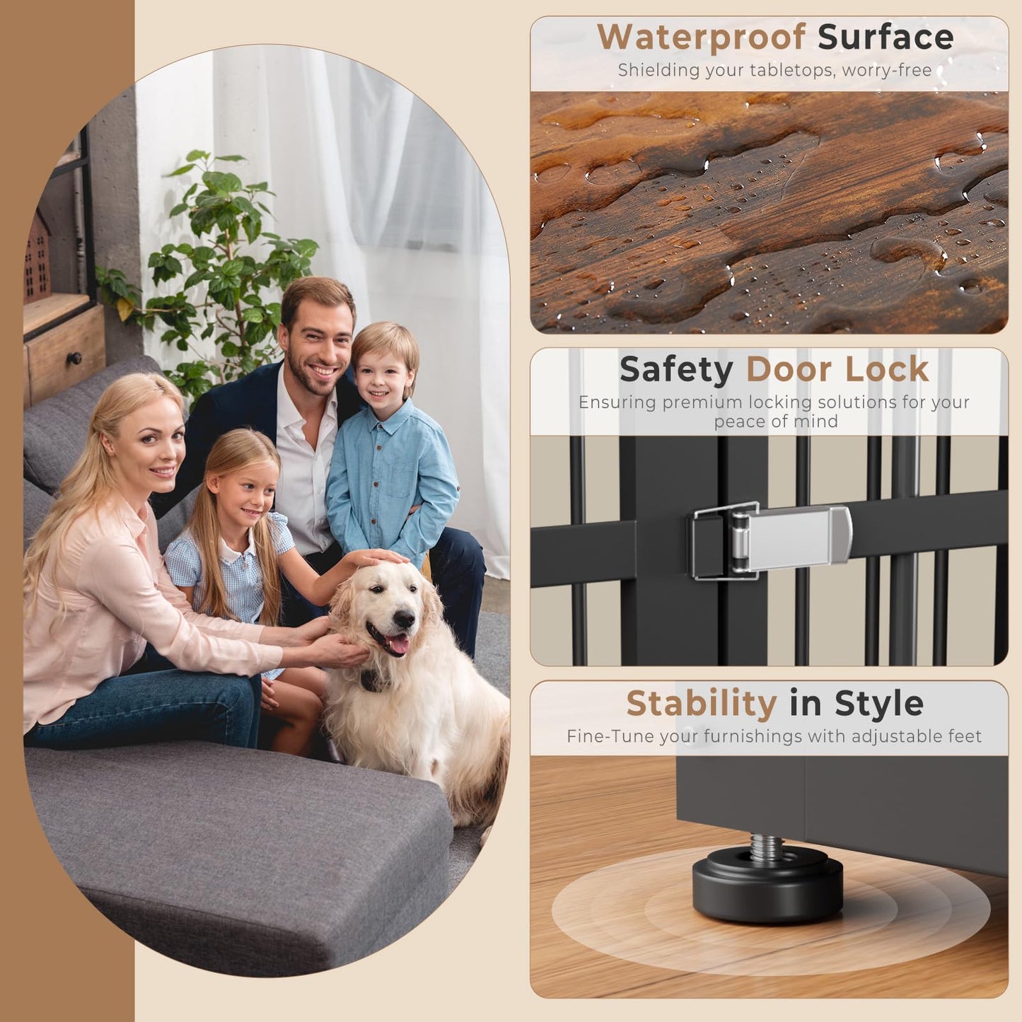 Lyromix 48'' XXL Dog Crate Furniture with 3 Doors,Wooden Crate End Table Heavy Duty Indoor Combination Cage for Medium to Large Dogs, Multiple Units Can be Combined