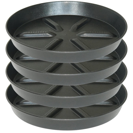 NIMYAU Plant Saucer 10 Inch 4 Pack Thick, Raised Center for Optimal Drainage Plant Saucers, Durable Plastic Drip Tray for Indoor & Outdoor Plants