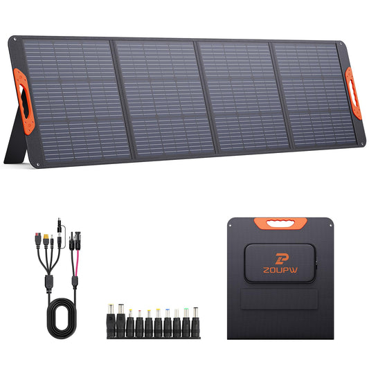 ZOUPW 200W Portable Solar Panel for Power Station,23.5% Efficiency Mono Foldable Solar Charger with 4 Kickstands for Jackery 1000 V2/Bluetti/EcoFlow/Anker,IP67 Waterproof for Camping RV Power Backup