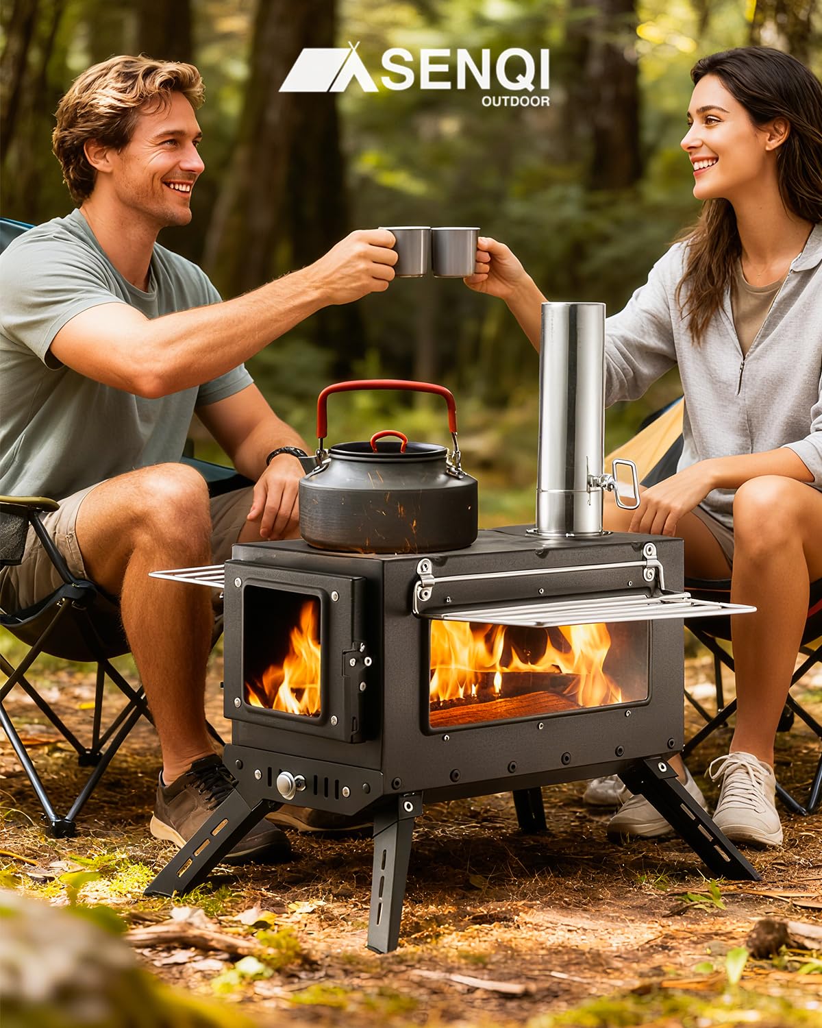 Camping Wood Stove，Wood Burning Tent Stove，Portable Hot Tent Stove for Camping, Hunting, Ice Fishing，Cooking，Shelter (Black)