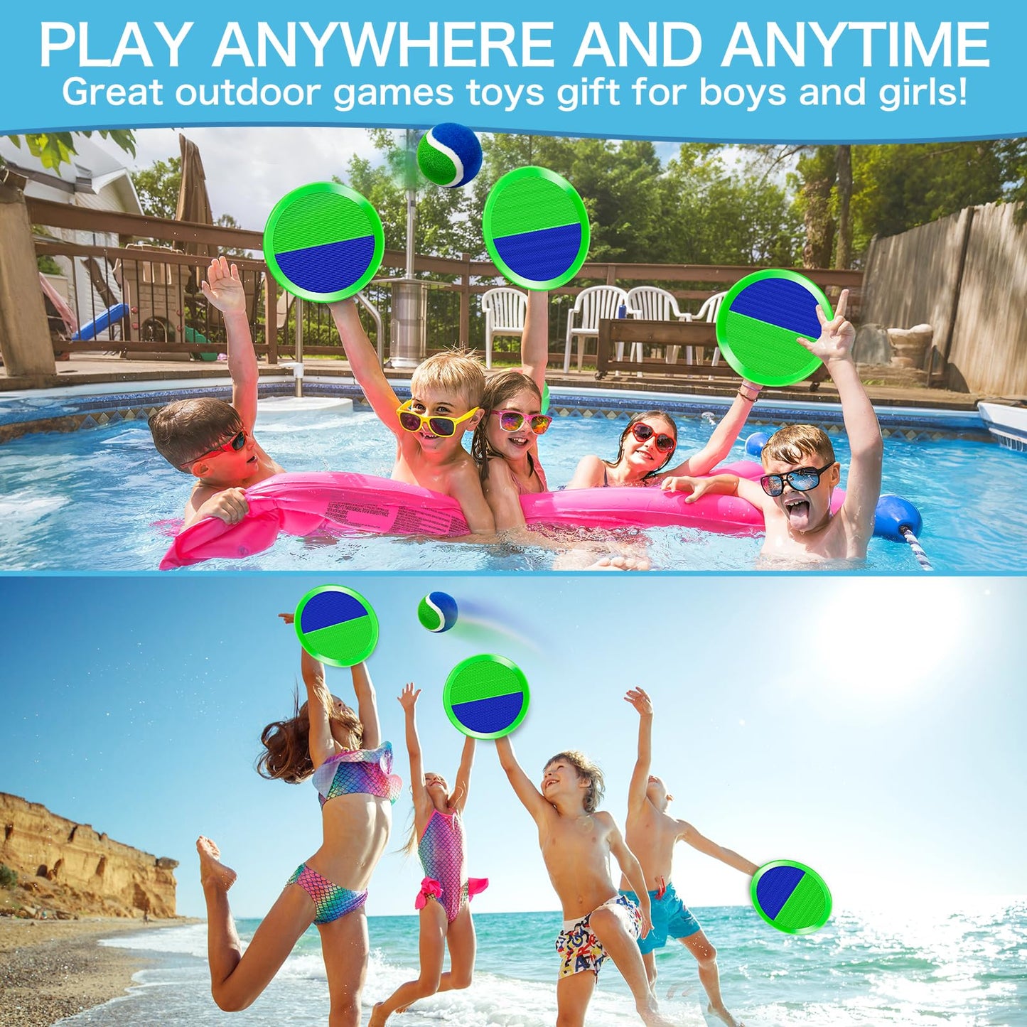 Ball Catch Game, Kids Toss Game for Ages 3 4 5 6 7 8-12 Year Old Boy Girl, Catching Balls Set with 2 Ball Paddles for Outdoor Yard Game, Pool or Beach Toys for Birthday Gifts Easter Basket Stuffers