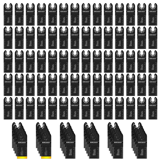 AMZWEI 100Pcs Oscillating Tool Blades, Professional Universal Oscillating Saw Blades Wood Metal Cutting, Multitool Blades Compatible with Dewalt, Milwaukee, Dremel, Ryobi, Bosch