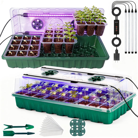 Beginner-Friendly Seed Starter Kit with Grow Light, Indoor Germination System for Faster Sprouting & Healthy Seedlings, Adjustable Humidity Dome for Herbs, Vegetables & Flowers, 72 Cells