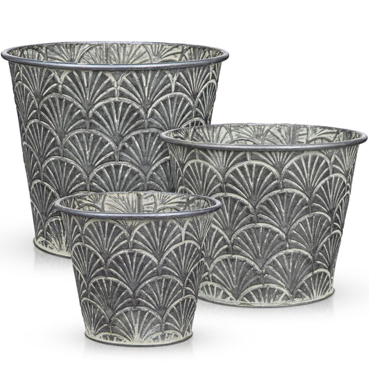 Silver Metal Rustic Flower Pots - 3 PCS Galvanized Planters Rustproof Durable Metal Buckets Plant Pots Vintage-Inspired Charm Rustic for Farmhouse Garden Herb Indoor Outdoor Decor(Dia.5.5"/6.5"/7.1")