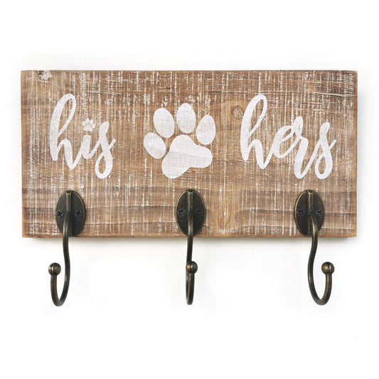10 o'clock His Her Dog Hanger Unique Key Holder and Leash Hanger with 3 Hooks for Wall | Rustic Decor for Entryway | Cute Housewarming Gift for Dog Lovers 10"x5"