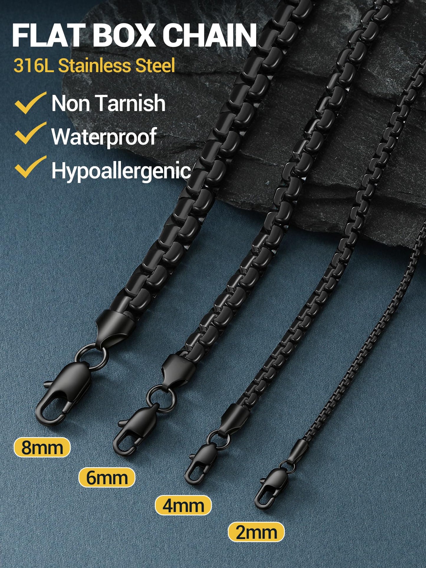 PROSTEEL Black Chain Necklace Men Jewelry for Him Stainless Steel Flat Round Link Chain Necklaces