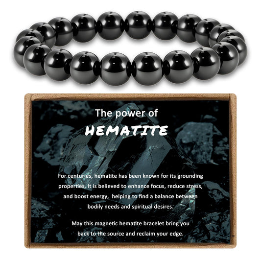PEALICIOUS Hematite Bracelet for Men, 10MM Magnetic Bracelet with Natural Hematite Beads as Mens Anniversary Jewelry Gifts, Black Magnet Jewelry with Energy Stone for Balance Power Inspirational Gift