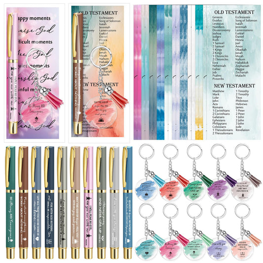 Spakon 20 Sets Mother's Day Christian Gift Bulk Bible Verse Pens Keychains Scripture Quote Bookmarks Inspirational Religious Gift for Mother Women Employee Teachers Bible Study Group(Gel Pen)