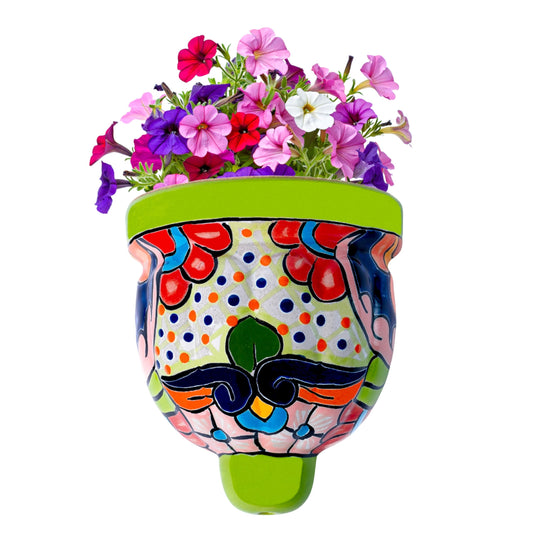 COBAZUL Mexican Pottery Planters - Wall Talavera Planter - Mexican Yard Pottery - Talavera Pots for Plants Indoor & Outdoor – 5" W x 5.5" H (Green-Small)
