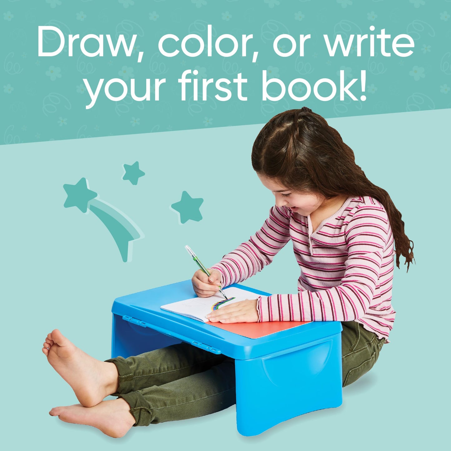 HearthSong Foldable Lap Desk for Kids with Storage - Ideal Floor Desk for Drawing, Studying, Portable Folding Travel Lap Table, Versatile Bed Desk & Lap Tray, Blue