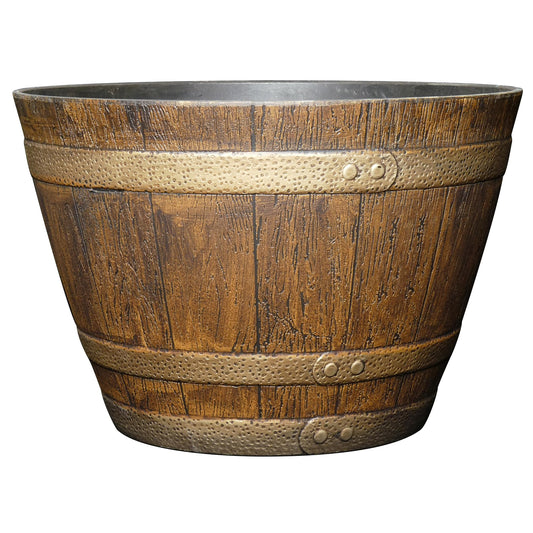 Classic Home & Garden Whiskey Barrel Planters - Wooden Finish Flower Planter Pot - Decorative Garden Pots - Indoor & Outdoor Resin Planters - Weather-Resistant Planting Pots (15” Oak Brown, Pack Of 1)