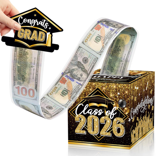 Graduation Money Box for Cash Gift Pull, Black Gold Money Pull Box Gift 2026 Grad Suprise, Funny Graduation Party Gift Pull Money Cash, Graduation Money Holder for Cash with Pull Out Card DIY Set