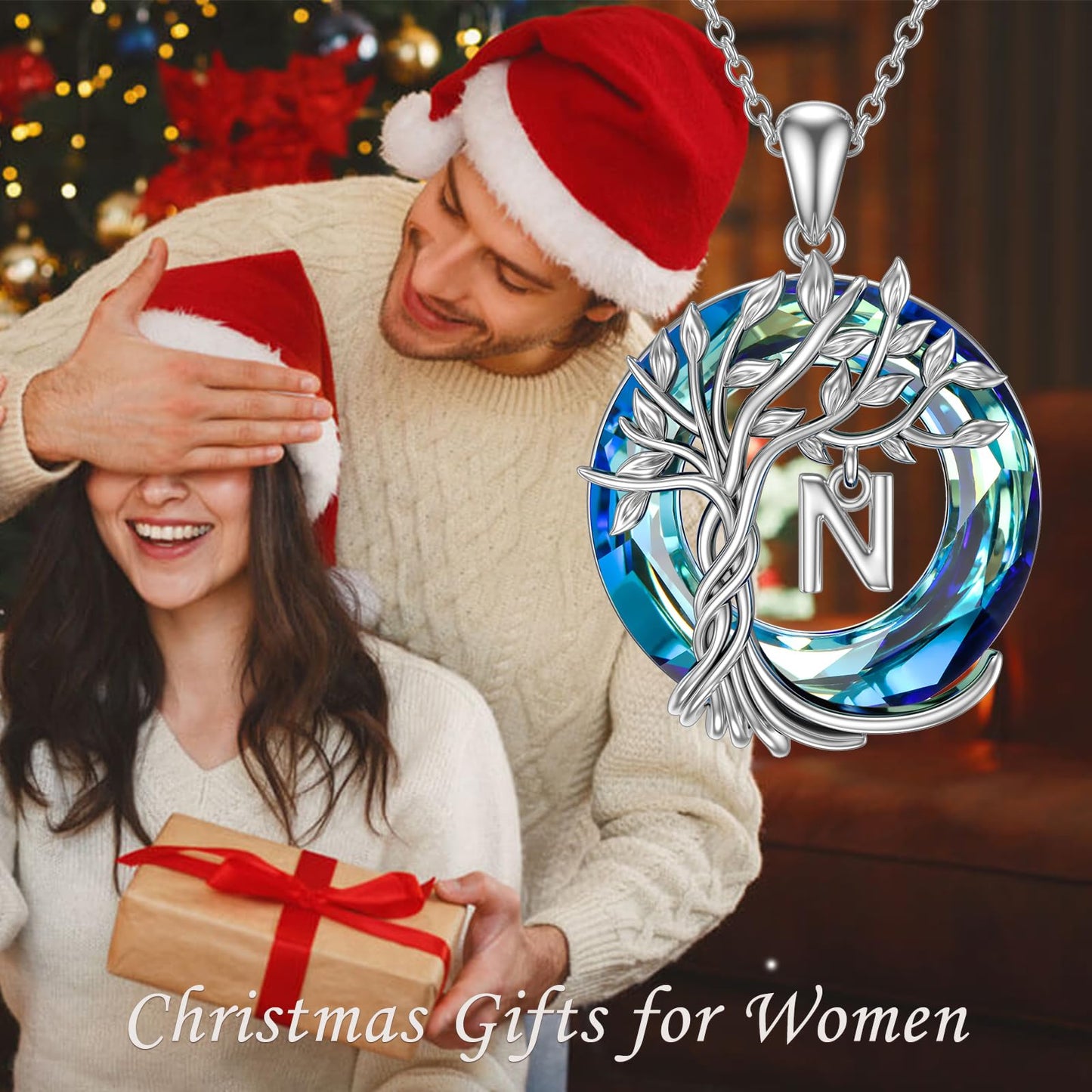 TOUPOP Tree of Life Initial Necklace Gifts for Women Sterling Silver Initial N Letter Jewelry Irish Crystal Pendant Birthday Gifts for Women Her Mom Wife Daughter
