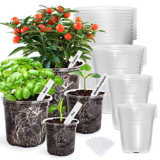 Bonviee 36 Packs 7/5/4/3.5 Inch Clear Nursery Pots for Plants, Reinforced Clear Nursery Pots with Drainage Hole,Transparent Plastic Plant Pot Seedling Planter Seed Starter Flower