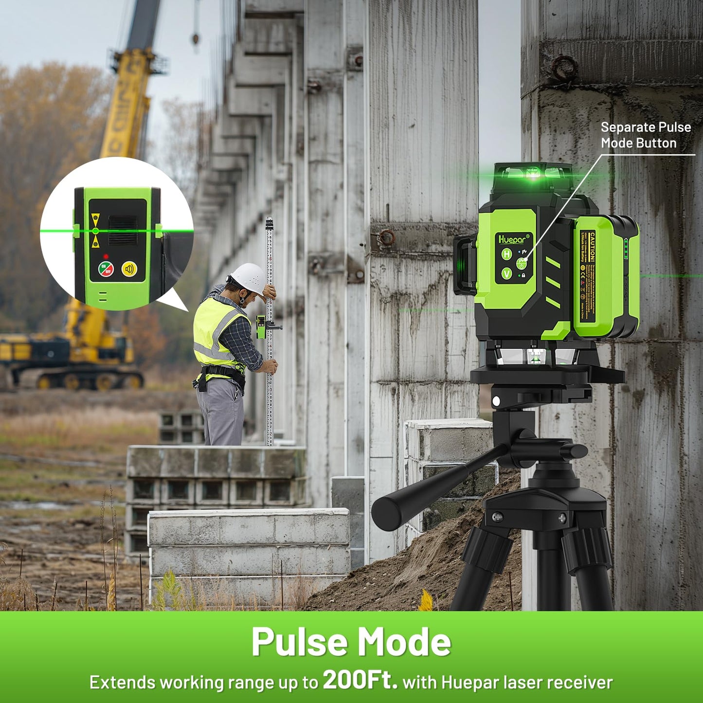 Huepar Laser Level, Self-leveling 16 Lines Green Beam 4D Cross Line Tiling Floor Laser Tool-2 x 360 Horizontal & 2 x 360 Vertical Laser Lines with Two Li-ion Batteries and Hard Carry Case-LS04CG