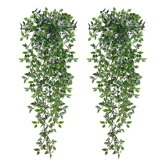 BLEUM CADE Fake Hanging Plants, 2pcs Artificial Hanging Potted Plant, Faux Mandala Vines Hanging Plant Greenery for Wall Shelf Home Living Room Indoor Outdoor Decor