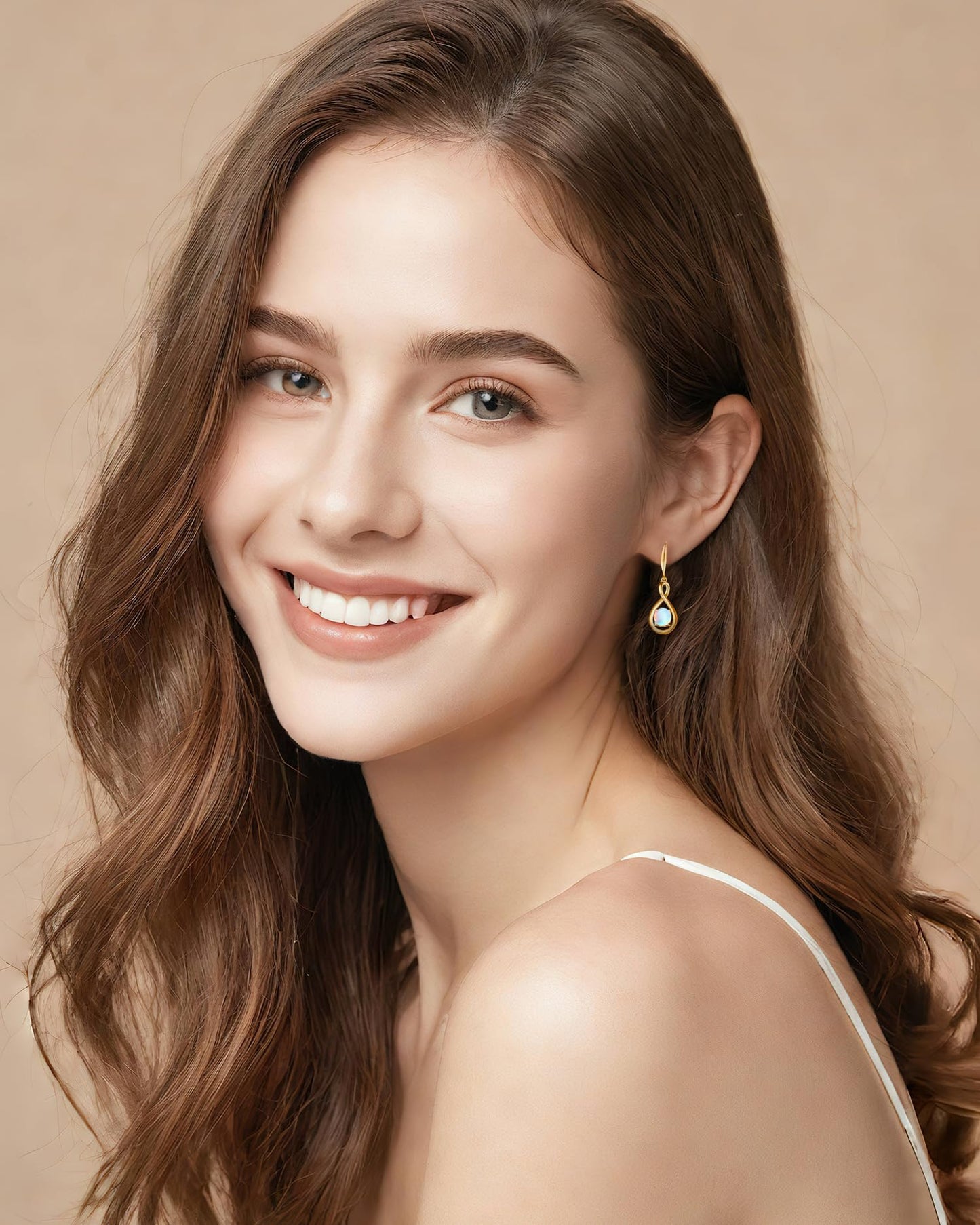 FANCIME Moonstone Dangle Drop Earrings 925 Sterling Silver Yellow Gold Plated Dainty Infinity Created Gemstone June Birthstone Earring Fine Jewelry Birthday Mothers Day Gifts for Women Her