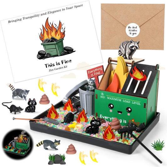 Dumpster Flame Zen Garden for Desk, Mini Dumpster Flame Zen Garden Funny Desk Accessories, DIY Figurines Sand Tray Therapy Kit, Mothers Day Birthday Graduation Gifts, Stress Relief Gifts for Coworker