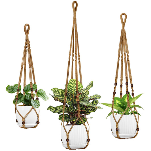 IDEEEPAN Macrame Plant Hanger - Fits 4 to 15 inches Pots for Indoor Outdoor, 43"/35"/29" Different Sizes Set, Brown (POTS NOT Included)