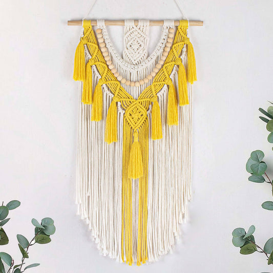 HVEST Yellow Macrame Wall Hanging Boho Wall Decor Handmade Woven Tapestry for Bedroom Living Room Dorm Nursery Bathroom Home Modern Decor Artwork, 29.9L X 15.7W inches