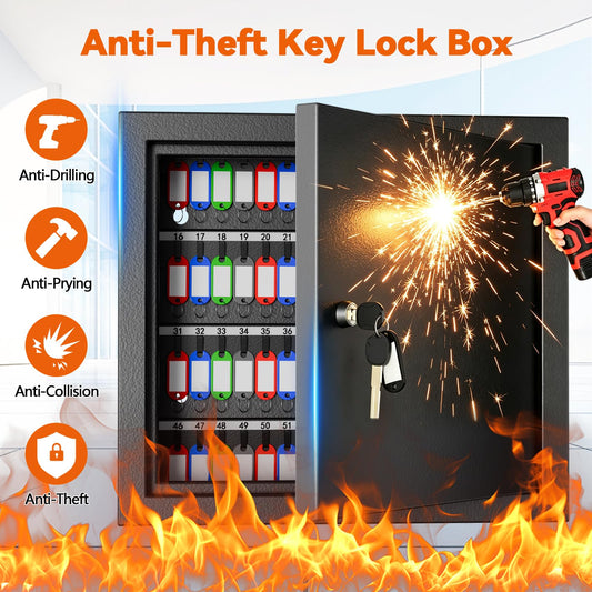 100 Position Wall Mounted Key Lock Box, Heavy Duty Anti-Theft Metal Key Safe with Key Drop Slot & Colorful Key Tags, Secure Key Storage Organizer for Home Garage Office Hotel School Commercial Use