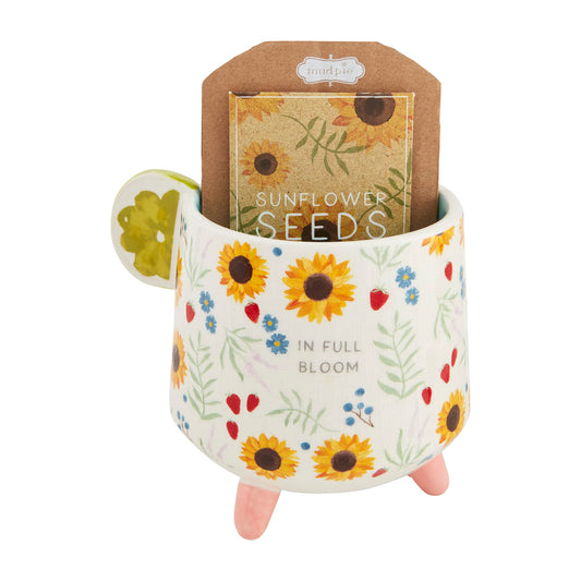 Mud Pie Full Bloom Floral Pot W Seeds, Pot 4 1/2" x 4 1/4" | Seeds 4" x 2 1/2"
