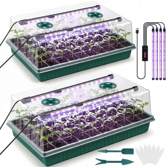 VPQZUPG 2 Pcks Seed Starter Tray 120 Cells Seed Starter Kit with Grow Light, Seed StartingTrays for Seed Seedling Planting Starter, Mini Greenhouse Plant Germination Trays