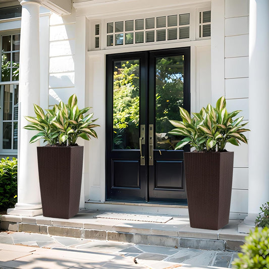 30" Tall Large Planter with Self-Watering System, Indoor Outdoor Flower Pot with Drainage Holes, Inner Tray and Water Level Indicator, Spacious Plant Pot for Garden Patio Porch Backyard, Brown