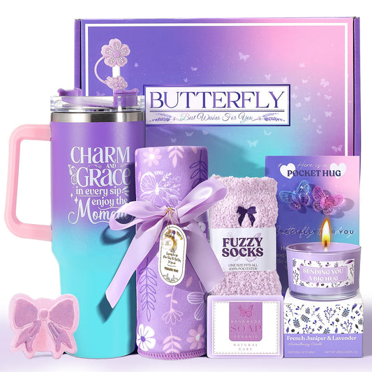 Lavender Mothers' Day gift for Mom, Birthday Gifts for Women Self Care Gifts Get Well Soon Gifts, Relaxing Spa Gift Basket Care Package Gifts Box Thank You Gift for Mom Wife Girlfriend Friends Sisters