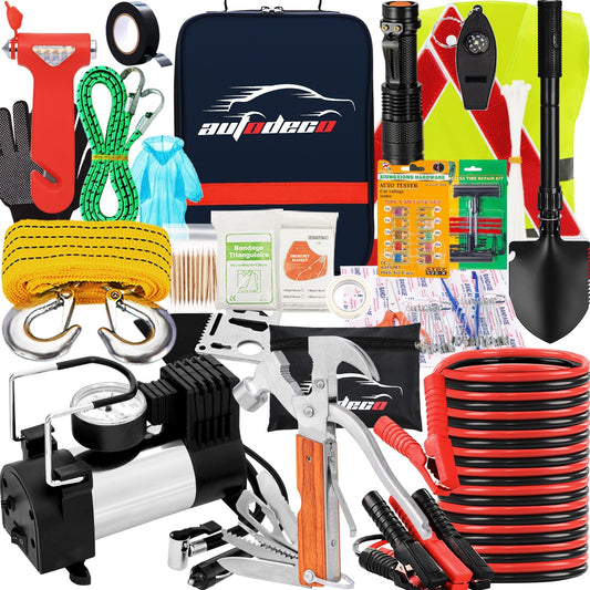 AUTODECO Roadside Emergency Car Kit for Vehicles 95 Pieces