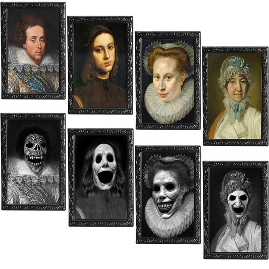 LUMEKO 4 Pack Halloween Decoration 3D Changing Face Moving Picture Frame Portrait Horror for Horror Party Decors Castle House Home Decorations(StyleC)