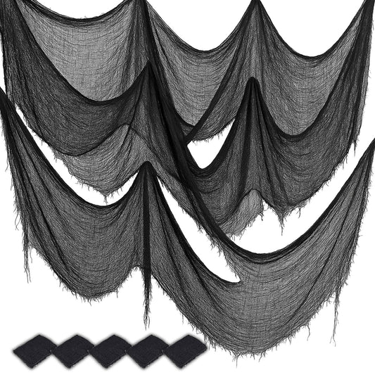 5Pcs Halloween Creepy Cloth Black 30×72 Inch - Spooky Spooky Gauze Fabric, Scary Decoration for Outdoor & Indoor Use - Halloween Decorations Clearance, Party, Haunted House, Wall, Doorway, Yard Décor