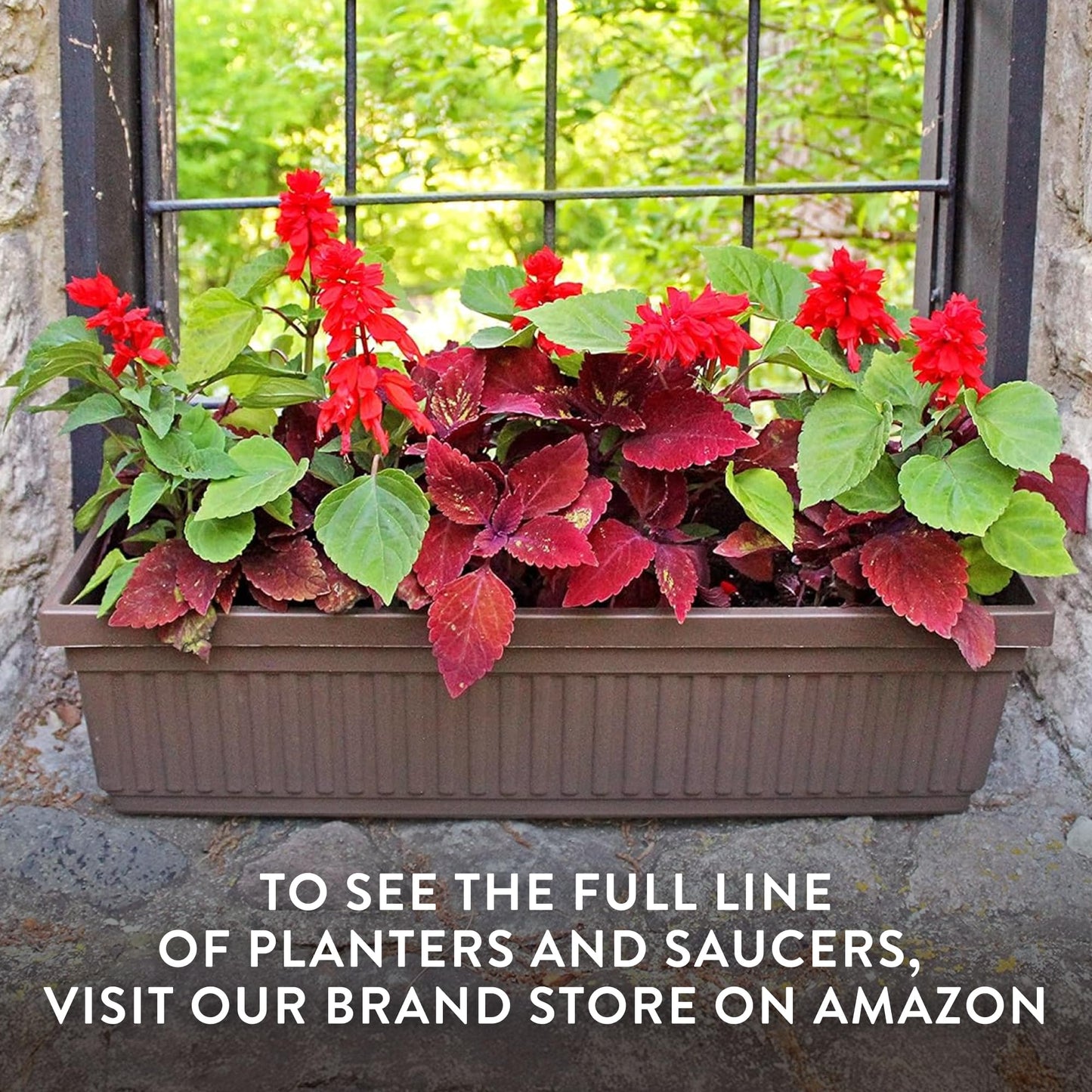 The HC Companies Venetian Window Planter Box w/Drain Plug - Long Planter Box for Windowsills, Balconies & More - Plastic Rectangular Outdoor Planters for Herbs & Flowers (18" Clay, Pack of 1)