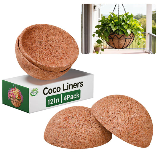Halatool 4 Pack 12 Inch Coco Liners Natural Coconut Liners for Planters Round Coco Coir Hanging Basket Liner for Flowers Vegetables