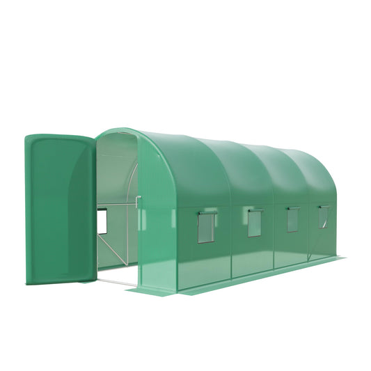 15X7x7 Ft Large Walk in Outdoor Greenhouse with Swing Door & 8 Mesh Windows, Plant Green House with Reinforced Galvanized Steel Frame & Durable PE Cover, Greenhouses for Outdoors Backyard Planting