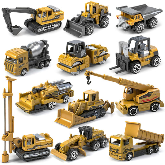 12 Pack Diecast Construction Toys, Mini Alloy Engineering Vehicle Car Set for Kids 3 4 5 6 7 8 Years Old, Excavator Truck Toys for Birthday Party Favors Cake Decorations Gifts(Yellow)