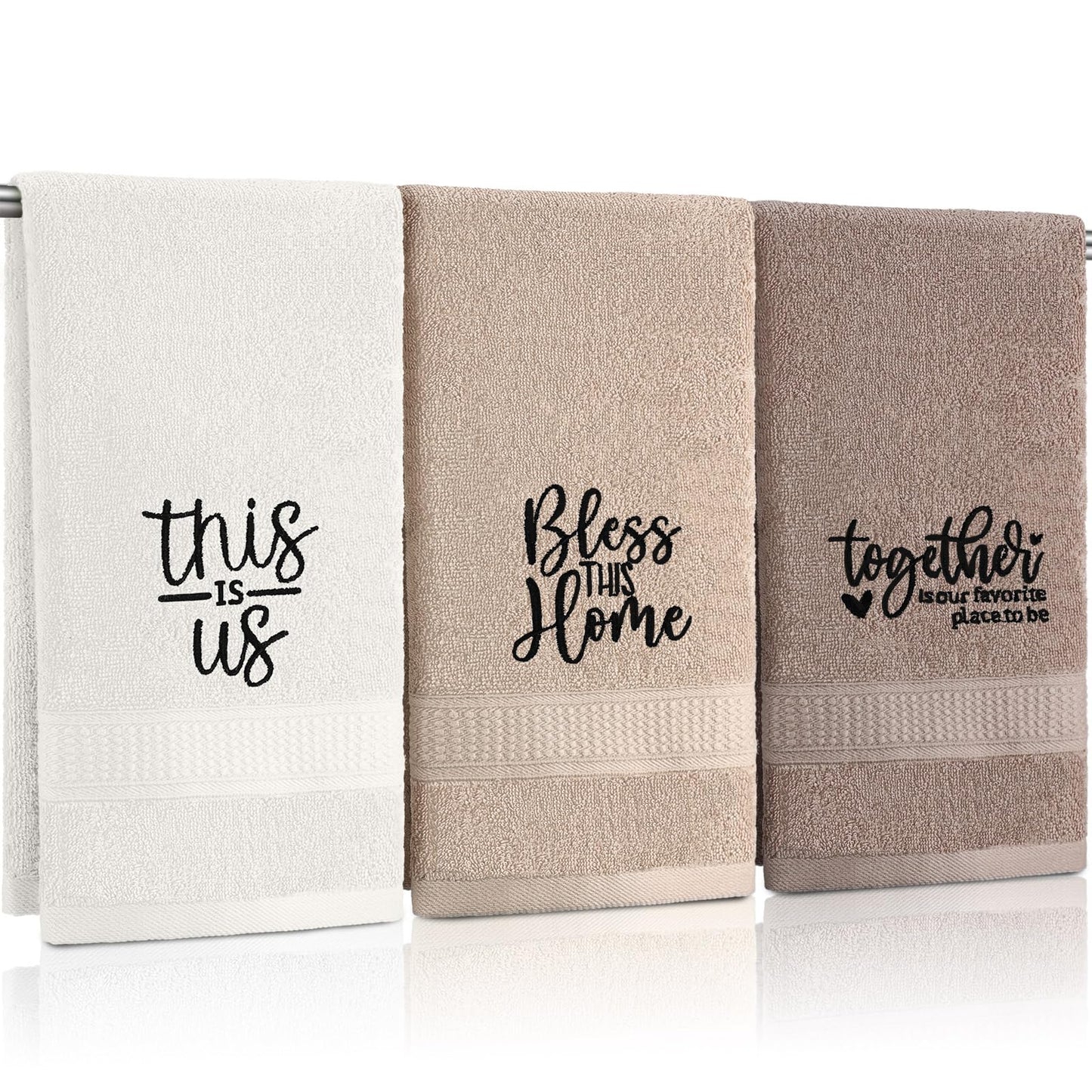 3 Pcs Farmhouse Decorative Hand Towels for Bathroom and Kitchen Rustic Embroidered 100% Cotton Hand Towels Decorative Set for Boho Bathroom Decor (Black,Home Sweet Home)