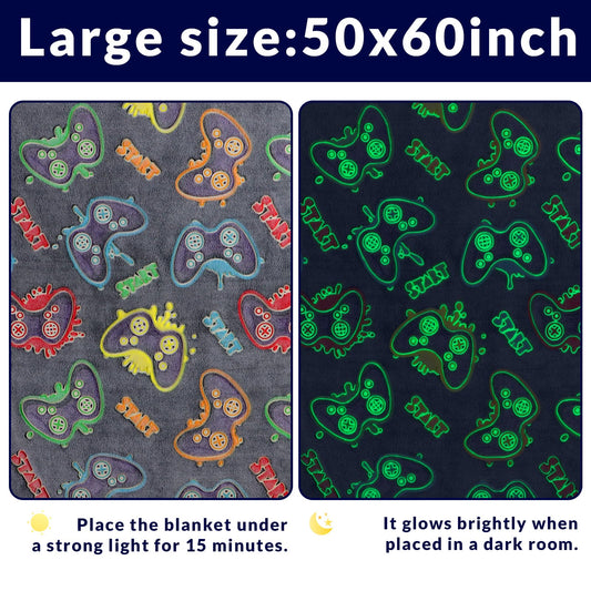 OHOIT Gamer Gifts for Teen Boys, Glow in The Dark Gaming Blanket for Kids, Graduation Gifts for 8 9 10 11 12 Year Old Boys, Game Room Decor for Men Son Boyfriend Birthday Christmas 50"x60"