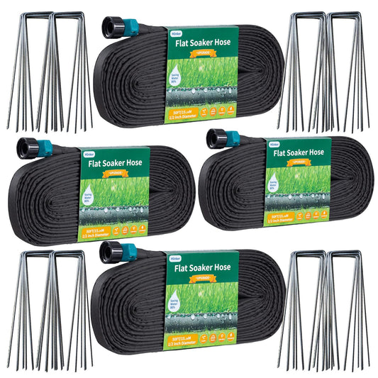 Hlinker 2026 Flat Soaker Hose 200 ft (50ft 4Packs) with Stake for Garden, Linkable Drip Hose Diy Automates Garden Irrigation System Saving 90% Water, Dual-layer Leak-free Design Water Hose with Holes