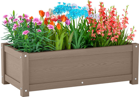 KETOYARK HDPE Raised Planter Box Outdoor,Rot-Resistant and Non-Cracking,Small Raised Beds for Gardening 29.5 * 14.4 * 9.8 in for Yard,Lawn,Outdoor Planter Boxes Rectangle with Drainage Holes Brown