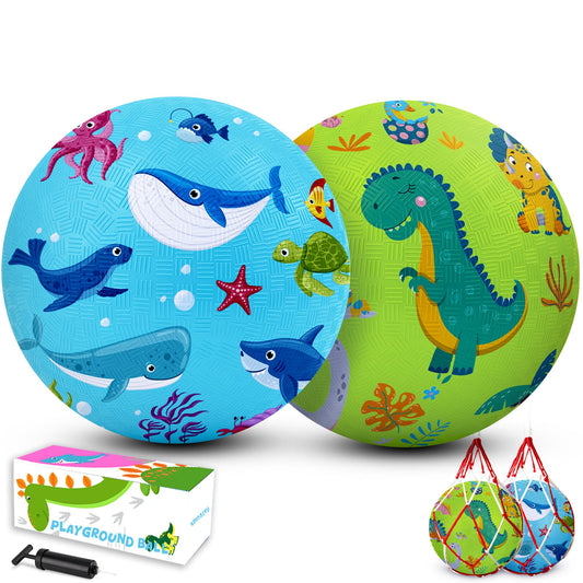 10 Inch Kickball Set, Playground Ball with Carrying Bag, Dodge Balls for Kids and Adults, Bouncing Sport Handball and Toy Ball, Outdoor Balls Official Camps (8.5 Inch Cartoon Kickball 2 Pack)