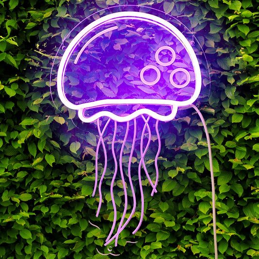 Jellyfish Neon signs for wall decor,Powered by USB Purple LED Neon Light Sign，3D Art Aesthetic Jelly Fish Neon Sign for Birthday Party,Jellyfish Decor, Kids Gifts