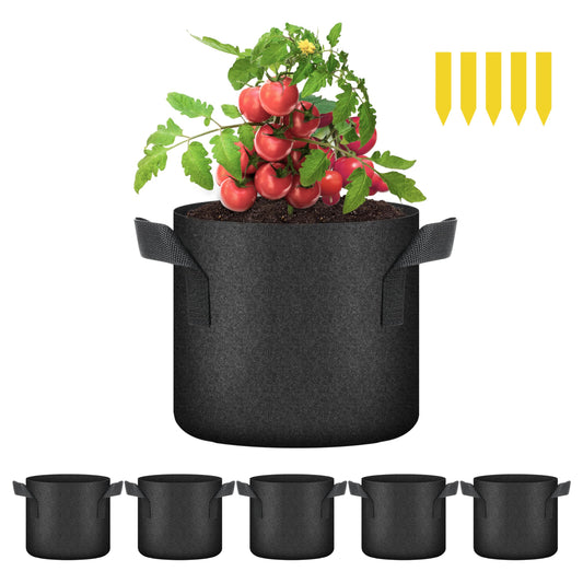 YSSOA 5-Pack 2 Gallon Grow Bags, Aeration Nonwoven Fabric Plant Pots with Handles, Heavy Duty Gardening Planter for Potato, Tomato, Vegetable and Fruits, Black 2024 Version