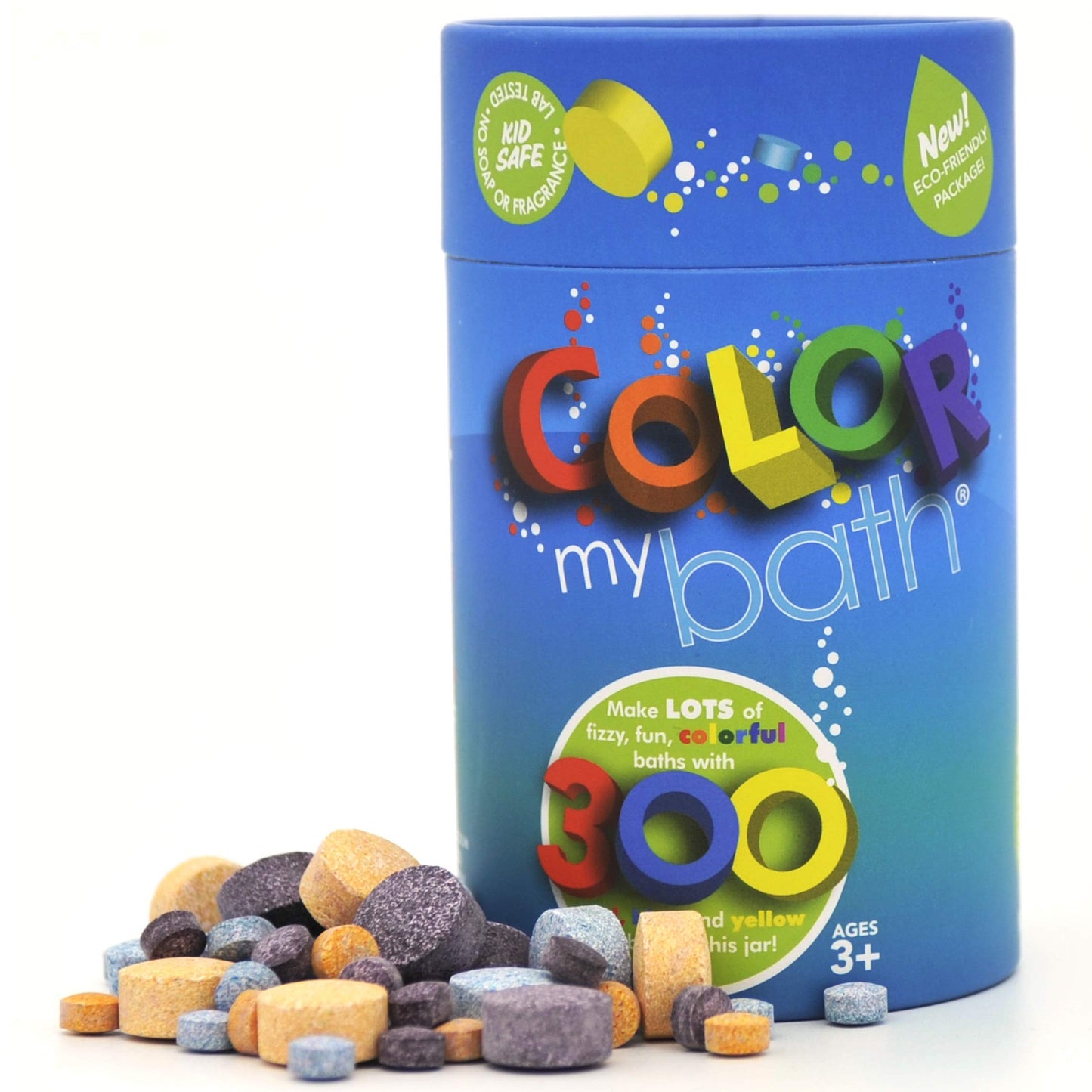 Color MyBath – Bath Color Tablets for Kids, 300 Count Jar – Color Changing, Non-Toxic, Non-Staining, Fragrance-Free – Mix Your Own Rainbow, Fun & Educational – Made in USA (1-Pack)