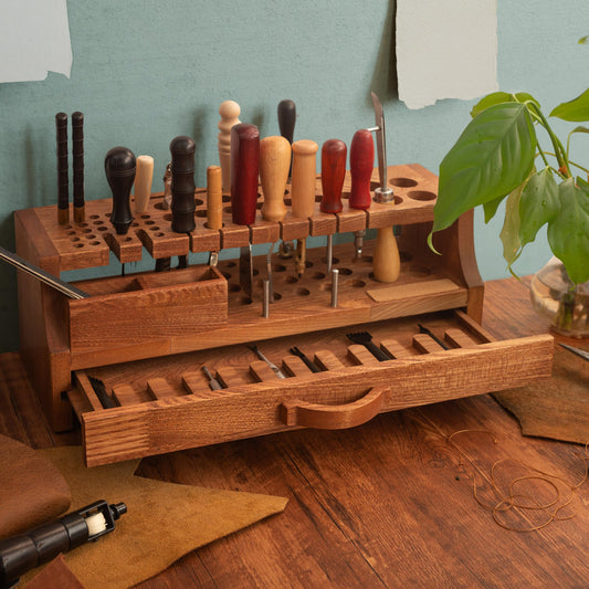 Onesince Oversized Leather Working Tool Holder, Solid Wood Leather Tool Holder, Punch Holder, Leather Tool Holders Organizers, Leather Working Tool Kit