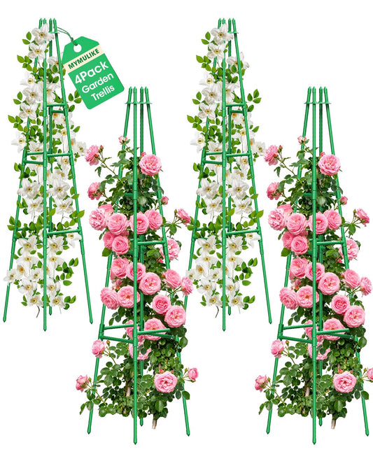 MYMULIKE 4 Pack Garden Trellis for Climbing Plants Outdoor, 6FT Plant Trellis Support for Climbing Vine, Plant Support Tower Cages Plastic Coated Metal Pipe Supports for Outdoor Indoor,Tomato cage