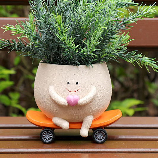NINIPAPA Funny Smiley Face Planter Pots Cute Succulent Plant Pot, Head Skateboard Flower Planters with Drainage Hole for Indoor Outdoor, Unique Christmas Birthday Gifts for Plant Lover and Mom
